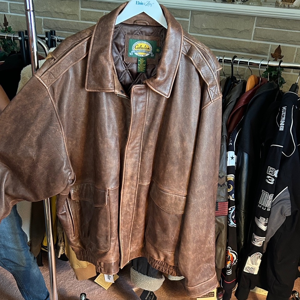 Cabela's Men's Distressed Brown Leather Bomber Jacket